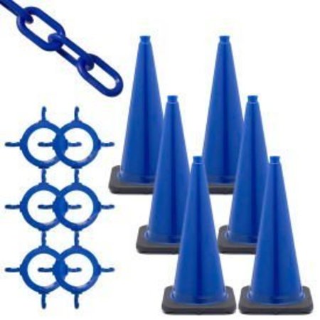 GLOBAL EQUIPMENT Mr. Chain 93206-6 Traffic Cone & Chain Kit - Blue, 93206-6 93206-6